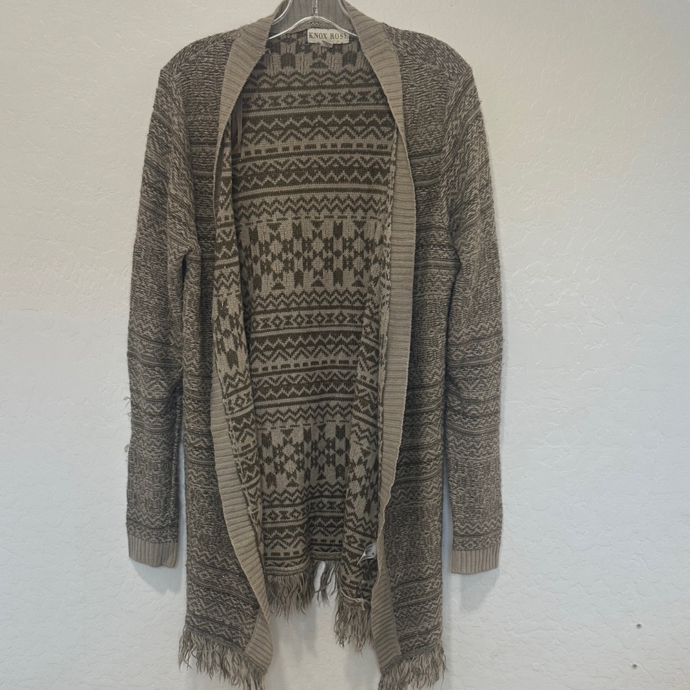 Knox Rose Brown Patterned Cardigan plus XXL south western brown indie fringe